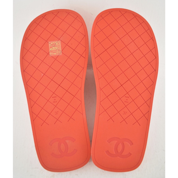 Chanel 22P Pink Red Lambskin Padded Pool Thong Logo Mule Slide Flat Sandal 37 - Picture 16 of 16